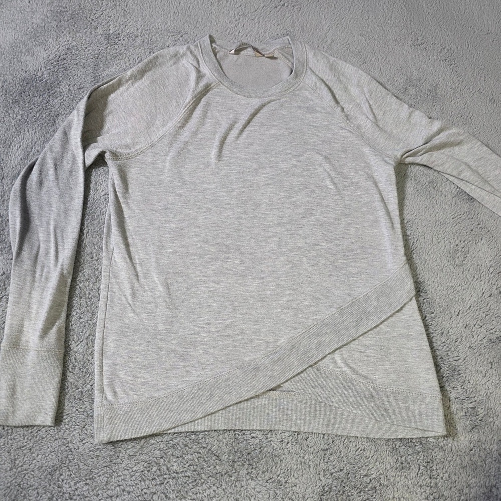 Athleta Womens Small Pullover‎ Top Gray Crossover Hem Raglan Long Sleeve Modal